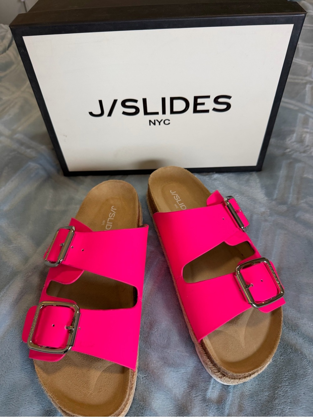 J Slides Neon Pink Leather Leighton Flats BNIB